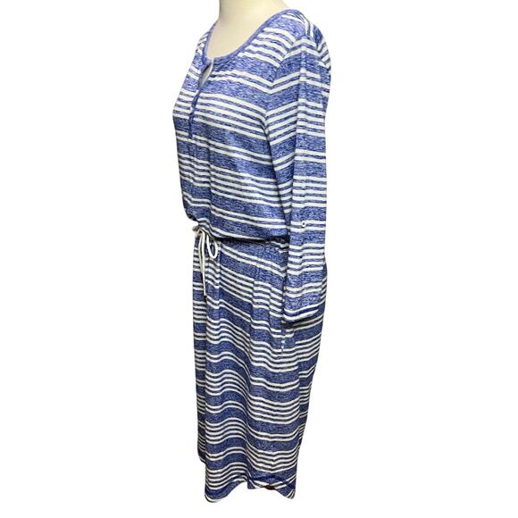 T by Talbots Dress M Blue White Stripe Drawstring Roll Tab Nautical Coastal Soft - Picture 2 of 13